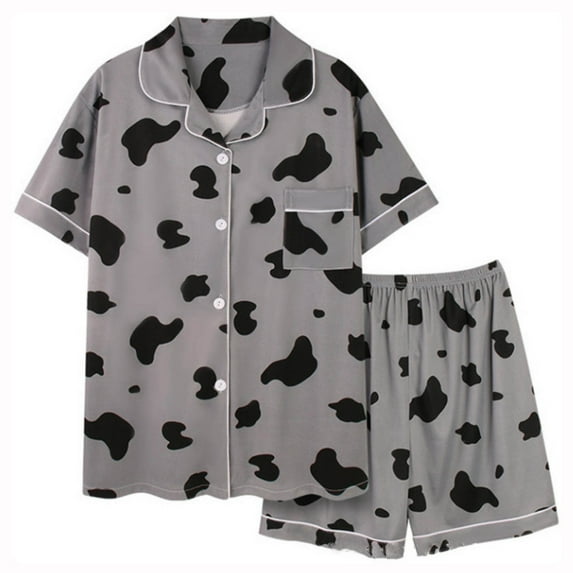 Ladies Nightwear Akafmk Women's Pajama Sets, Cotton Pajamas for Women Set, Women's Printed Loose Short-sleeved Shirt Pocket Elastic Waist Pants Pajamas Home Service Suit