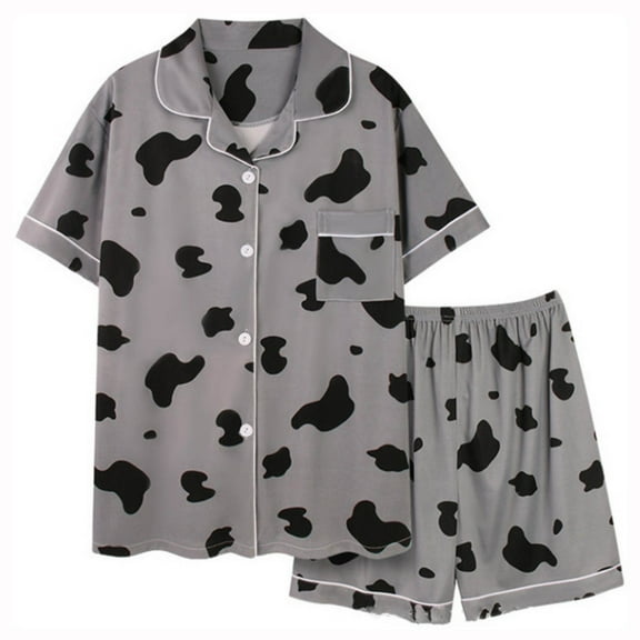 Ladies Nightwear Akafmk Women's Pajama Sets, Cotton Pajamas for Women Set, Women's Printed Loose Short-sleeved Shirt Pocket Elastic Waist Pants Pajamas Home Service Suit