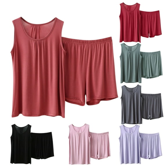 Ladies Nightwear Akafmk Women's Pajama Sets, Cotton Pajamas for Women Set, Women's Summer Loose Solid Color Suspender Home Wear Two-piece Pajama Sets