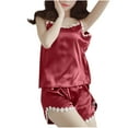 thumbnail image 1 of Summer Ladies Nightwear Akafmk Women's Pajama Sets,Silk Pajamas for Women Set,Women's Solid Color Sleeveless Blouse Silk-Like Shorts Backless Pajamas Set, 1 of 4