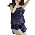 thumbnail image 1 of Summer Ladies Nightwear Akafmk Women's Pajama Sets,Silk Pajamas for Women Set,Women's Solid Color Sleeveless Blouse Silk-Like Shorts Backless Pajamas Set, 1 of 4