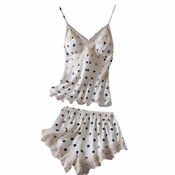 Ladies Nightwear Akafmk Women's Pajama Sets, Silk Pajamas for Women Set, Ladies' Printed Lace Adjustable Camisole Shorts Pajama Set