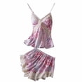 thumbnail image 1 of Ladies Nightwear Akafmk Women's Pajama Sets, Silk Pajamas for Women Set, Ladies' Printed Lace Adjustable Camisole Shorts Pajama Set, 1 of 3