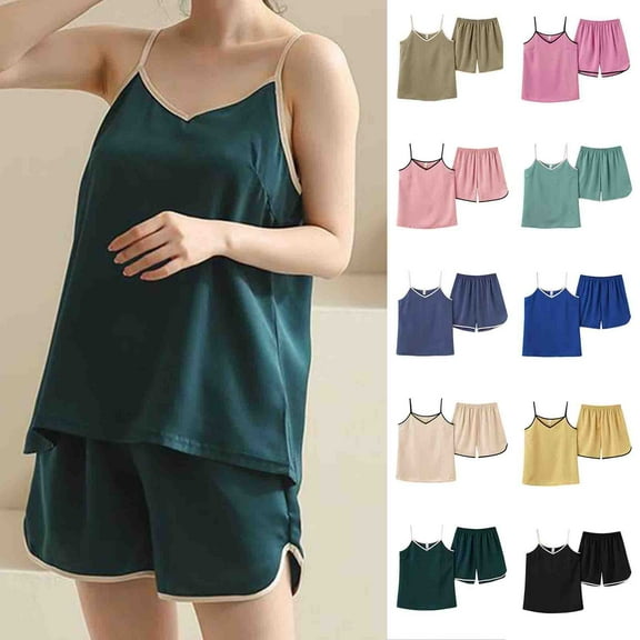 Ladies Nightwear Akafmk Women's Pajama Sets, Women Cami Pajama Set, Women's Home Clothing Fashion Comfortable Solid Color Suspender Pajamas Set