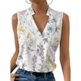 thumbnail image 1 of Summer Ladies Printed V Neck Small Stand Collar Sleeveless Shirt, 1 of 1