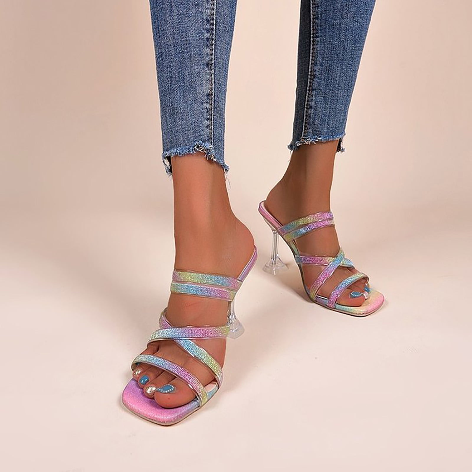 Summer Ladies Sandals Square Head Highheeled Casual Women's Beach