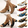 thumbnail image 1 of Summer Ladies Shoes Fish Mouth Medium Thick Heel Metal Buckle Women's Sandals White qILAKOG Size 6.5, 1 of 5