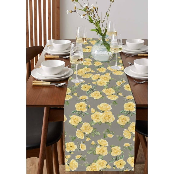 Summer Ladybug Gnome Daisy Flower Table Runner 13x36in Non-Slip Cotton Linen Table Runners, Watercolor Bloom Floral on Blue Dresser Scarves TableRunner for Dinner Kitchen Dining Wedding Party
