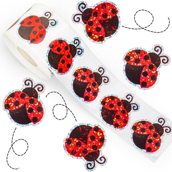 Summer Ladybug Stickers Roll Laser Red Ladybird Seal Stickers Cute Cartoon Reward Waterproof Self-Adhesive Decals for Classroom Scrapbook Journal Birthday Party, 500 Pcs