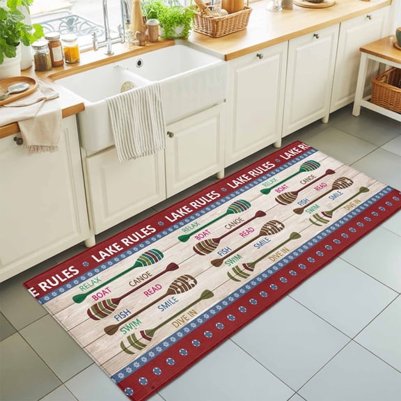 Summer Lake Rules Paddle Rectangle Area Rug 2x6ft,Living Room Rug Non-Slip Washable Circle Rugs Pad,Farm Wood Grain Red Maroon Soft Floor Carpet for Bedroom Dining Room