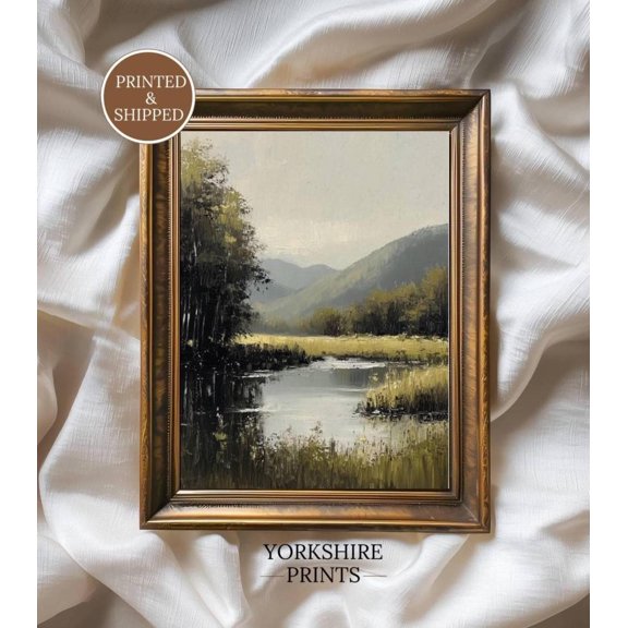 Summer Landscape Wall Art, Rustic Meadow River Painting, Nature Poster, Poster Only