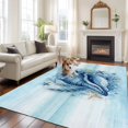 thumbnail image 1 of Summer Large Area Rugs 5x8 ft Ocean Blue Geometric Texture Conch Starfish Teal White Washable Rug Non Slip Indoor Carpet Absorbent Floor Mat for Living Room Bedroom Dining Room, 1 of 9