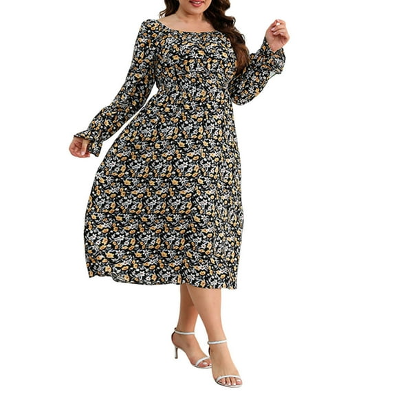 Summer Large Size Long Dresses for Womens 2025 Fashion Print V-neck Long Sleeved Dress
