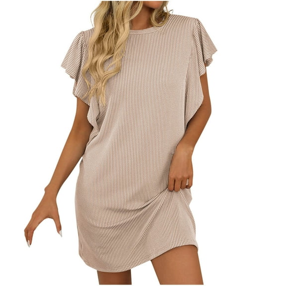 Summer Large Size Long Dresses for Womens 2025 Fashion Sexy Solid Color Short Sleeve Round-Neck Knee-High Dress