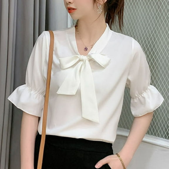 Summer Large Size Sleeve Chiffon Top Lace Shirt Clothes For Women Tops Ginger yellow XXL YIWEI