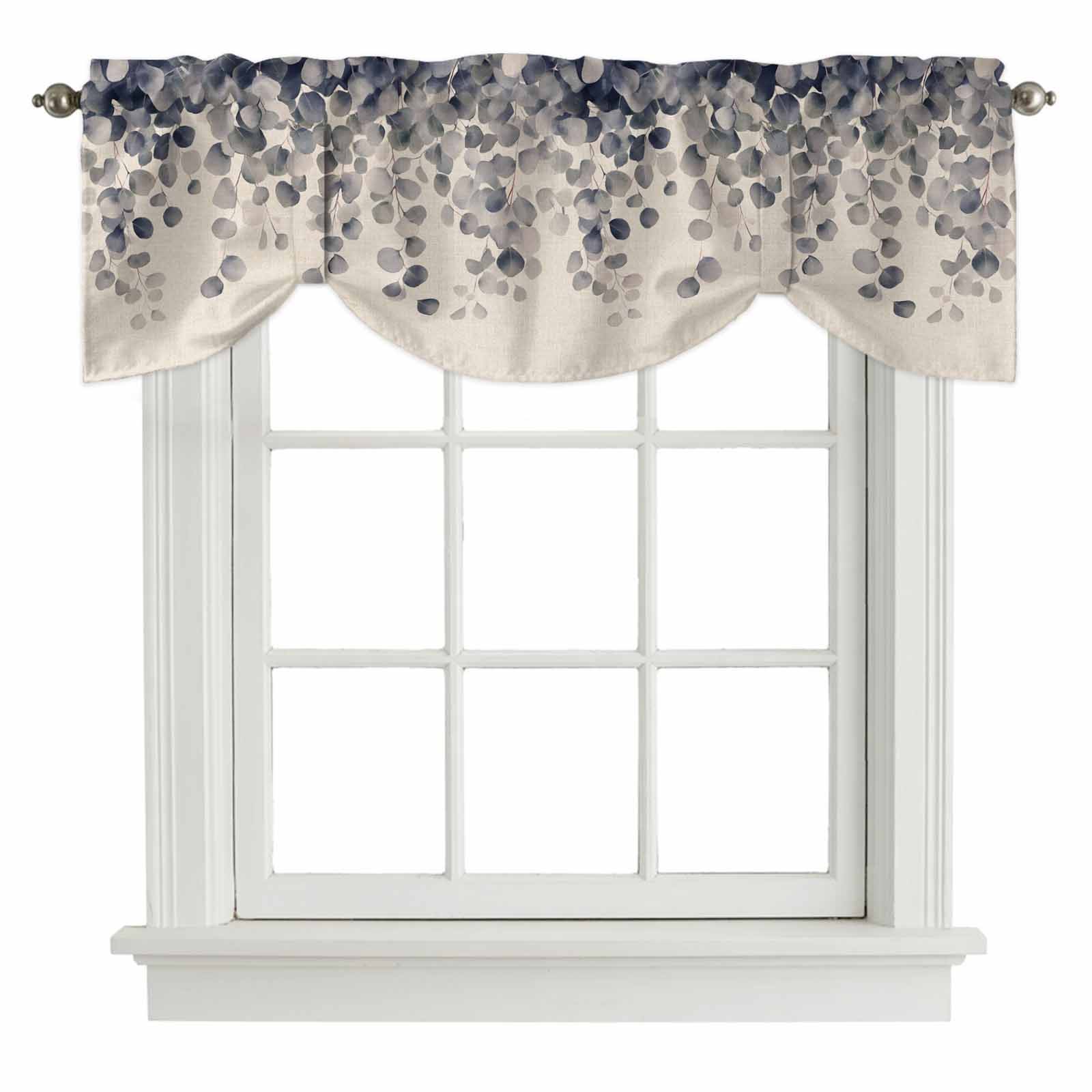 Summer Leaf Tie Up Valance for Windows, Plant Eucalyptus Leaf ...