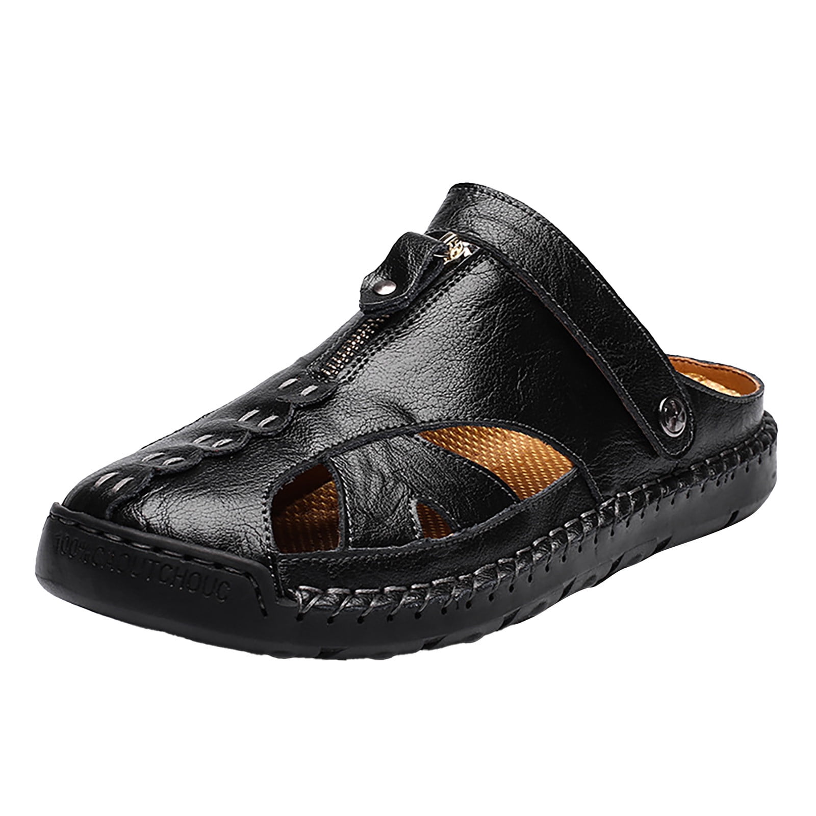Summer Leather Sandals Breathable Sports Handmade Mens Rubber Sandals Size 15 Mens Closed Toe Sandals Wide Mens Walking Sandals with Arch Support Mens