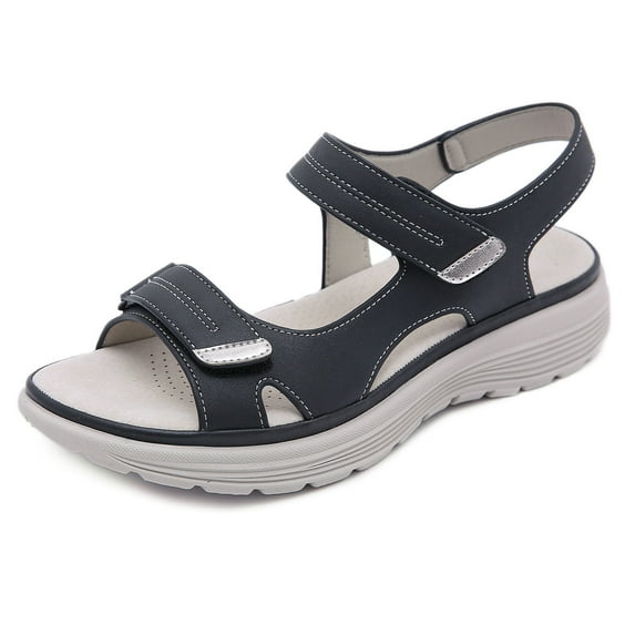 Summer Leather Sandals for Women Sporty Wedge Lightweight Velcro Plus Size Slippers for Women