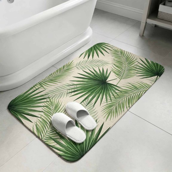 Summer Leaves Bathroom Rugs Non Slip Washable Bath Mat Absorbent Front Door Mat Rustic Tropical Palm Leaf Plants Branches Indoor Doormat for Kitchen Entryway Shower Decor Accessories 15.7"x23.6"
