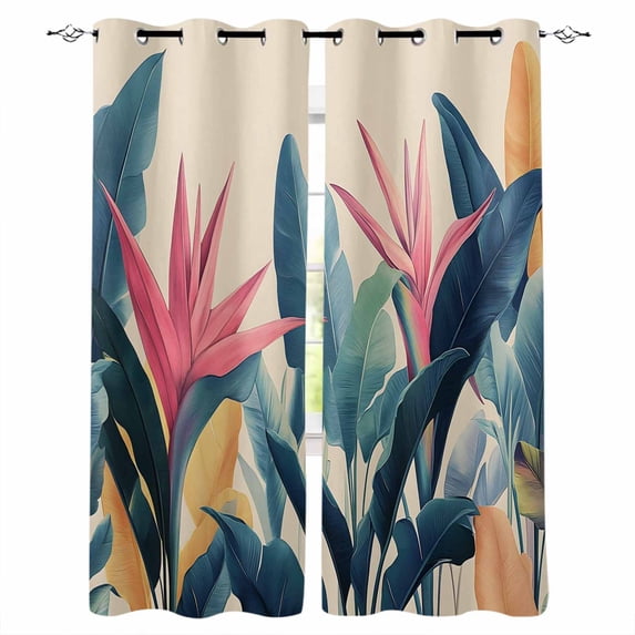 Summer Leaves Blackout Curtains for Bedroom Living Room Darkening Curtains 84 Inch Length 2 Panels Set Retro Country Colorful Tropical Plant Window Curtain Window Treatment Grommet Drapes 42"x84"
