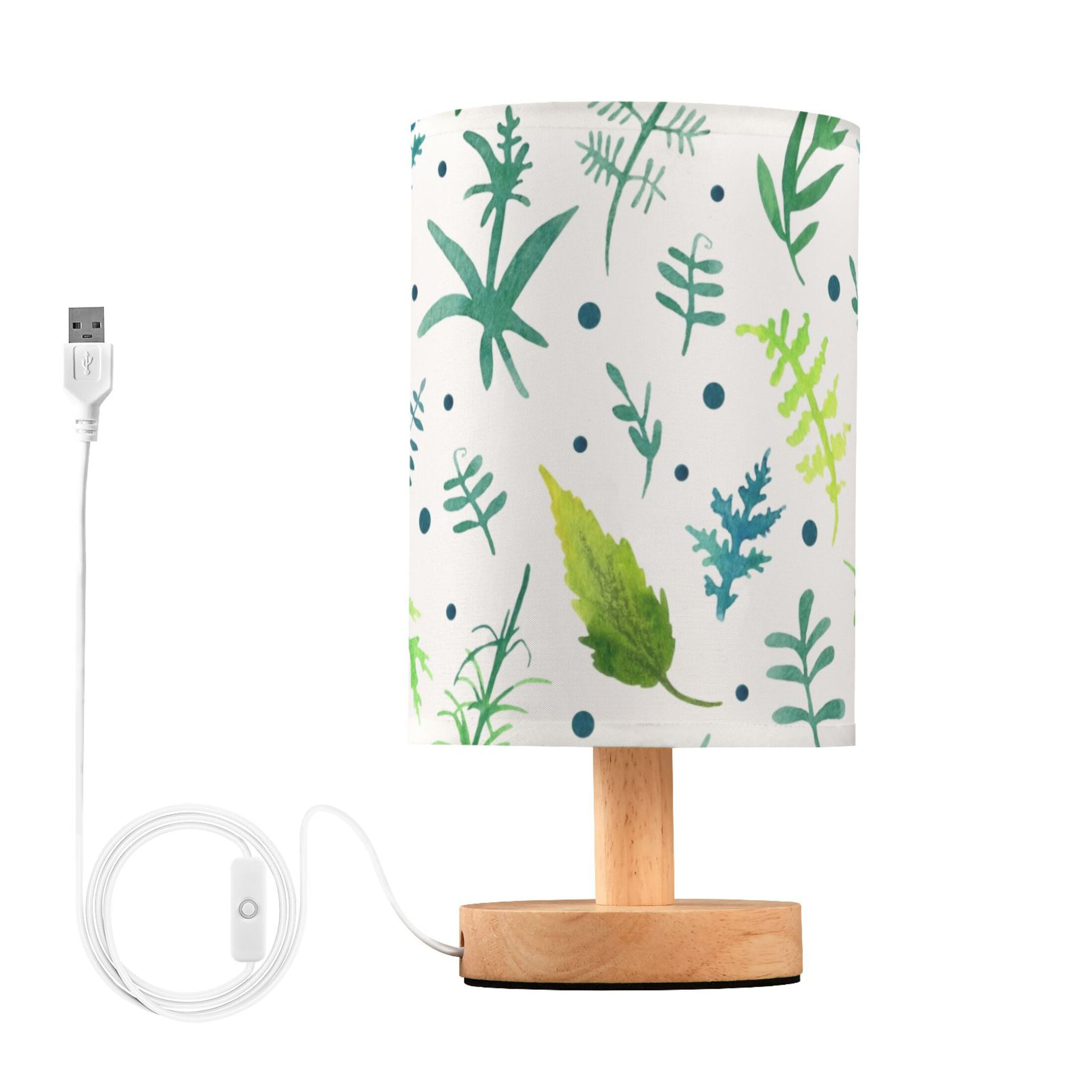 Summer Leaves Green Bedside Table Lamp LED Warm Lights with USB ...