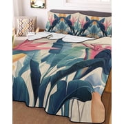 Summer Leaves King Size Down Alternative Comforter, Lightweight Comforter Quilt Bedding Set with Pillow Shams Retro Country Colorful Tropical Plant All Seasons Bed Comforter Duvet Insert 96"x106"