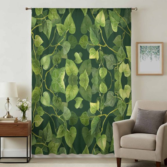 Summer Leaves Sheer Curtains 45 Inches Long, Retro Abstract Botanical Pastoral Light Filering Curtains, Breathable Simi Curtain Privacy Drapes for Kitchen Bathroom Lightweight Small Window Treatment