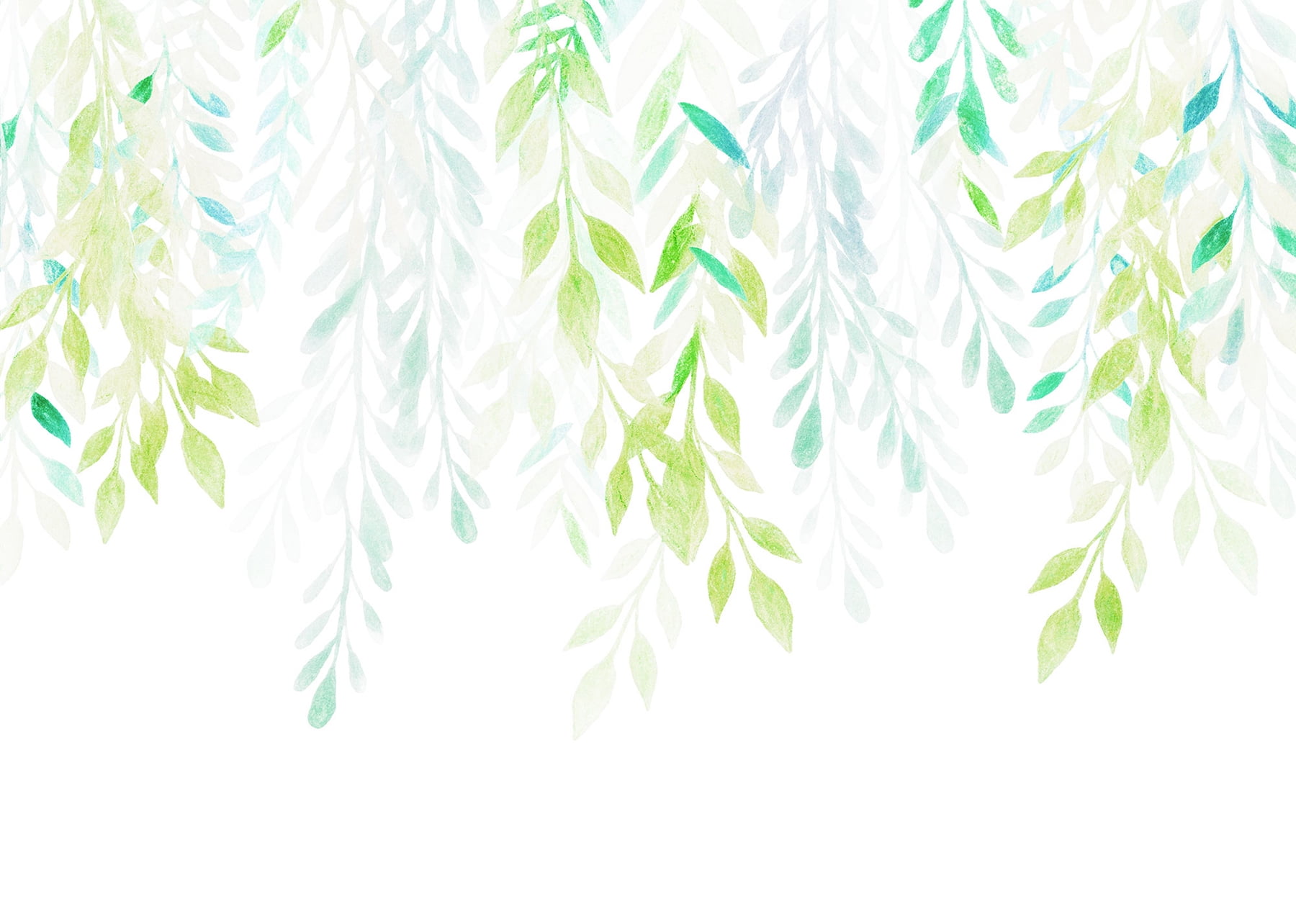 Large White and Green Botanical Wall Mural