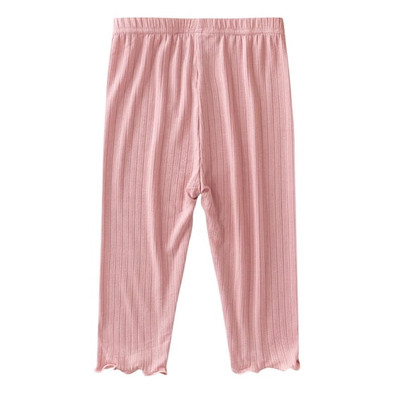 Summer Leggings For Girls Elastic Waist Solid Color Capri Pants Casual Breathable Lightweight Comfy Pant (3 Years, Pink)