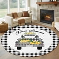 thumbnail image 1 of Summer Lemon 6ft Round Rugs, Watercolor Truck Black Plaid Checkered Washable Non-Slip Area Rugs for Living Room Bedroom Kitchen, Soft Low Pile Dining Room Kicthen Circle Carpet, Indoor Floor Rug, 1 of 9