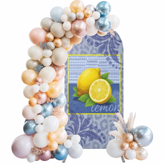 Summer Lemon Arch Backdrop Cover 4 FT Purple Leopard Print Pop Art Retro Stretchy Elastic Arch Stand Covers Spandex Arched Background Birthday Wedding Party Decoration (No Stand)