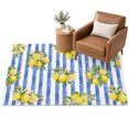 Summer Lemon Area Rug 2.7'x5', Summer Lemon Floral Blue Stripes Soft ...