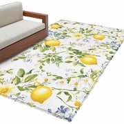 Summer Lemon Area Rug 3x5 FT, Non Slip Entryway Bedside Carpet, Watercolor Yellow Spring Floral Botanical Washable Soft Floor Carpet Indoor Mat Non-Shedding Throw Rug for Dorm Kitchen Home Office