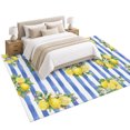 Summer Lemon Area Rug 6'x9', Summer Lemon Floral Blue Stripes Soft Mat ...