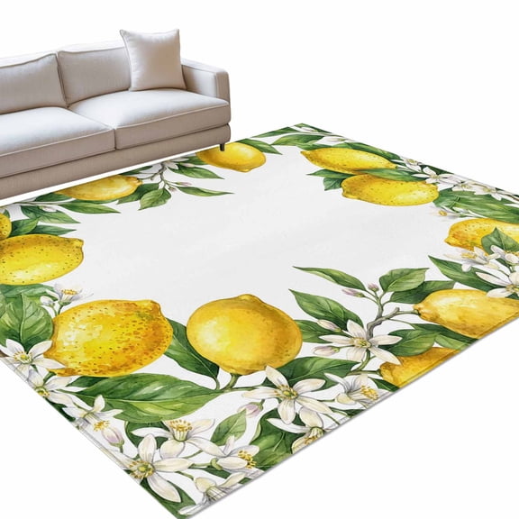 Summer Lemon Area Rugs 4x6ft White Floral Flower Farm Country Farmhouse Floor Rug&nbsp;Non Slip Low Pile Ultra Soft Throw Carpet for Entryway Indoor Entrance Kitchen Bathroom