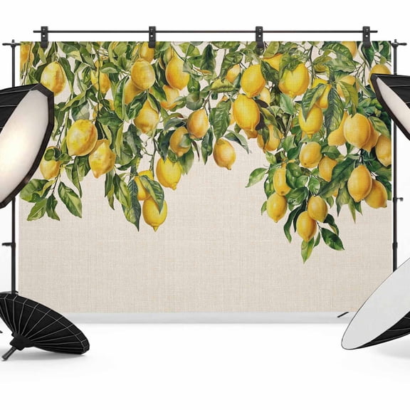 Summer Lemon Backdrop for Photoshoot,Photography Photo Studio Background Wall Backdrop,Green Botancial Summer Yellow Fruits Rustic Back Drop Banner Panel for Portraits Wedding Live Streaming 12x8Ft