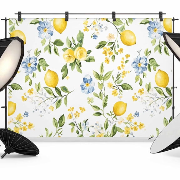 Summer Lemon Backdrop for Photoshoot,Photography Photo Studio Background Wall Backdrop,Yellow Fruits Botanical Spring Floral Back Drop Banner Panel for Portraits Wedding Party Live Streaming 7x5Ft