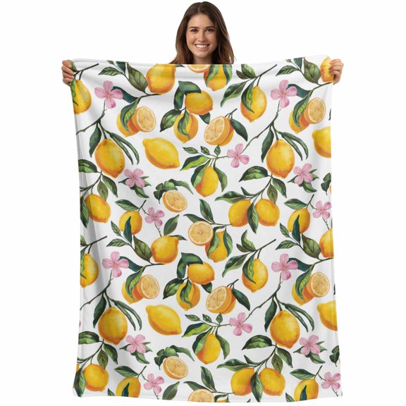 Summer Lemon Blanket Soft Cozy Warm Throw Blanket for Couch, Plush Fuzzy Flannel Fleece Blankets for Sofa, Farmhouse Botanical Fruit Flowers Bed Blankets Lightweight Gifts for Women, 30"x40"