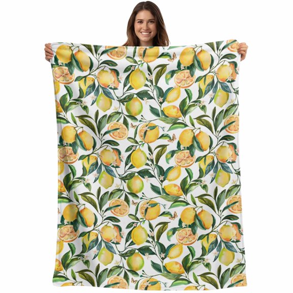 Summer Lemon Blanket Soft Cozy Warm Throw Blanket for Couch, Plush Fuzzy Flannel Fleece Blankets for Sofa, Farmhouse Tropical Botanical Fruit Bed Blankets Lightweight Gifts for Women, 30"x40"