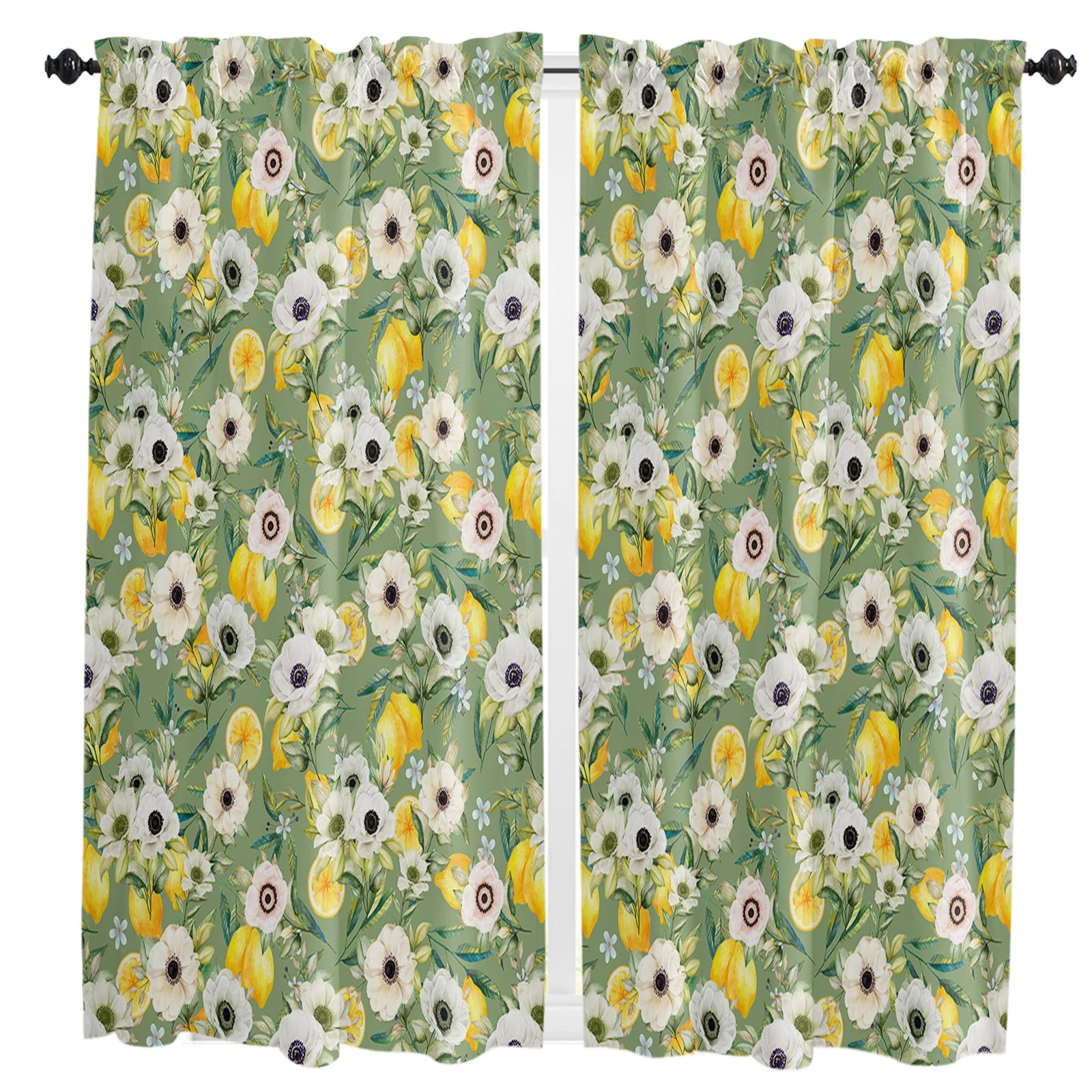 Summer Lemon Camellia Lilac Curtain Home Decoration Living Room Short