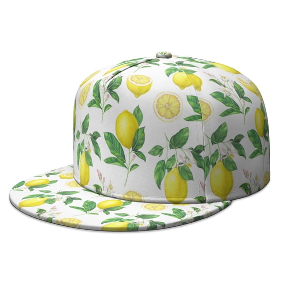 Summer Lemon Cap - Cute Yellow Lemons Print Adjustable Snapback, Fresh Tropical Style