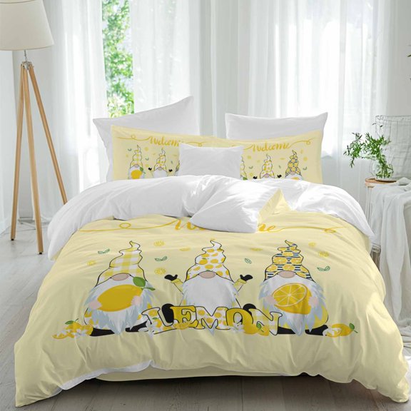 Summer Lemon Comforter Set Queen Size, Gonome Soft Bedding Set for Man Woman, 4 Pieces Duvet Cover Set with Fitted Sheet, 2 Pillowcases