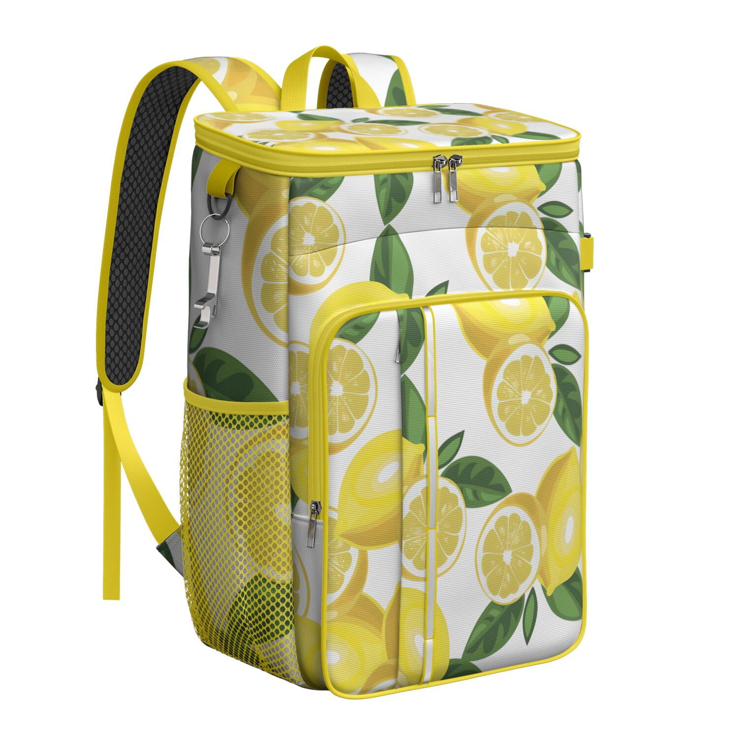 Summer Lemon Cooler Backpack - 20L Insulated Soft Cooler Bag, Padded Straps & Bottle Opener - Ideal for Picnic Lovers & Outdoor Enthusiasts