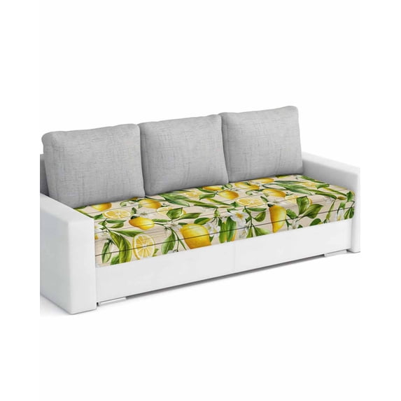 Summer Lemon Couch Cushion Covers Stretch, Washable Sofa Seat Covers Individual Seat Cushion Sofa Slipcovers Yellow Green Watercolor Botanical Wooden Couch Cover Furniture Protector L-1PCS