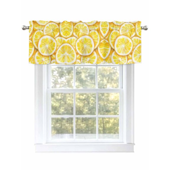 Summer Lemon Curtain Valances for Windows, Modern Oil Painting Yellow Fruits Kitchen Valance Window Treatment, Light Filtering Block Curtains for Bathroom/Bedroom/Living Room 42'' x 18''