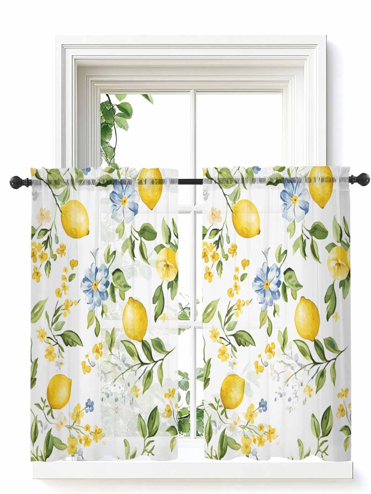 Summer Lemon Curtains 45 Inch Length, Sheer Curtains for Bedroom Living ...