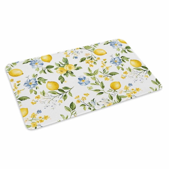 Summer Lemon Doormat Outdoor Entrance 16"x24", Yellow Fruits Botanical Spring Floral Absorb Moisture Dirt Door Mats, Non-Slip Rubber Backing Floor Mats Indoor, Low-Profile Front Door Rugs