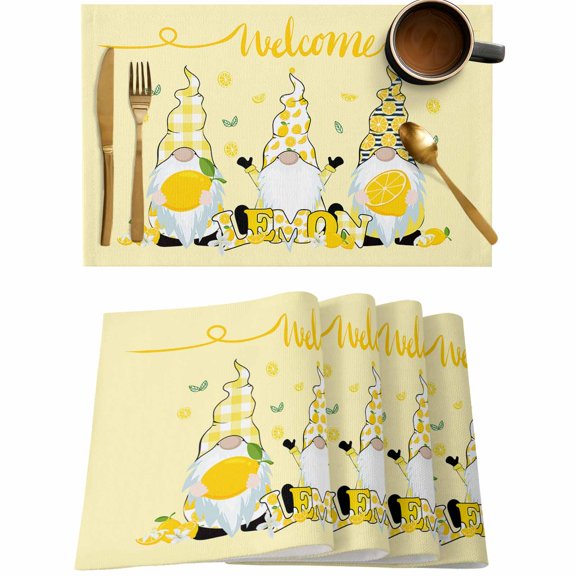 Summer Lemon Dwarf Placemats Set of 4,Wipeable Washable Table Mats for Dining Tables,Pastoral Farm Harvest Place Mats for Kitchen Event Party Tabletop Decor