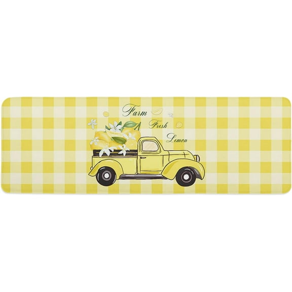 Summer Lemon Farmhouse Truck Yellow Plaid Kitchen Mat Rug 1 PCS Runner Rug Anti-Fatigue Comfort Memory Foam Standing Mat Non-Slip Floor Door Mat for Bathroom Bedroom 20x47in