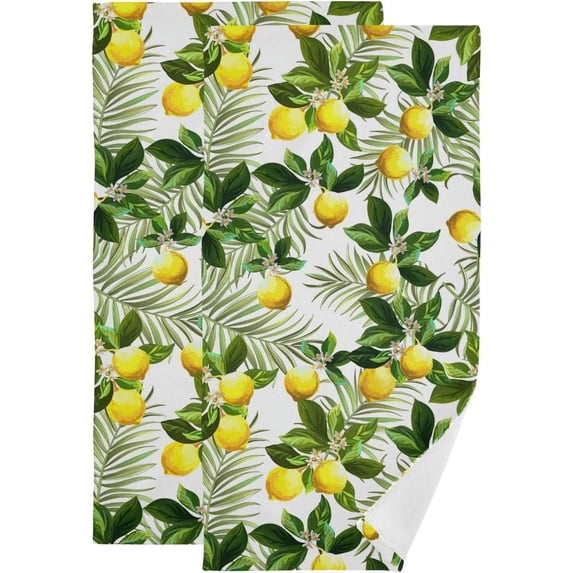 Summer Lemon Floral 2 PCS Hand Towels for Bathroom, Tropical Palm Leaf Kitchen Towel Ultra Soft and Absorbent Decorative Fingertip Face Bath Towels for Spa & Hotel, 28.3"x 14.4"